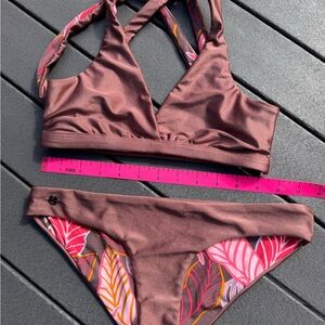 Maaji Brown and Pink Bikini Set with Tropical Print reversable size medium